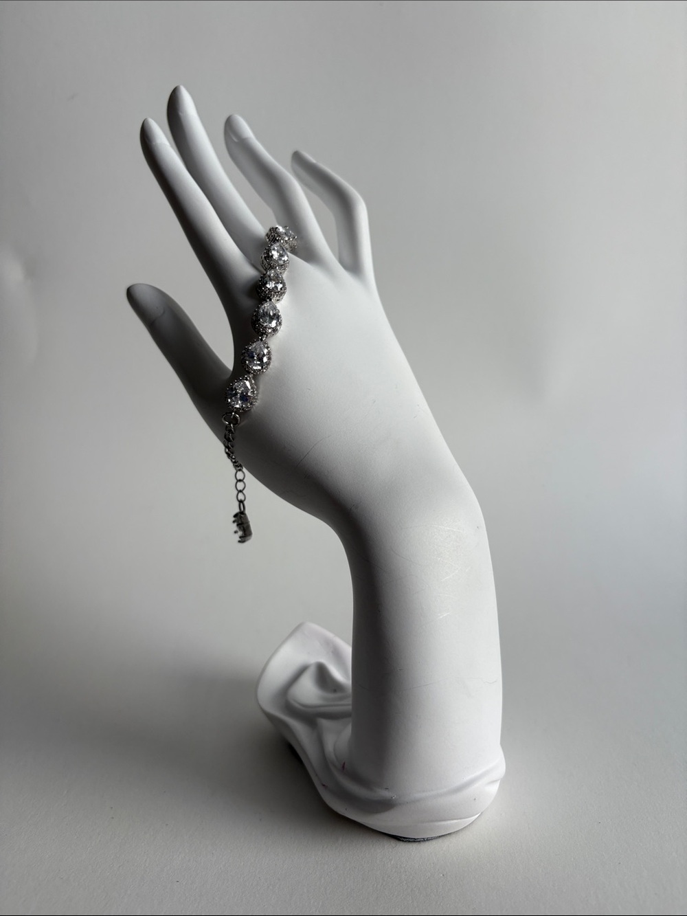 Silver Crystal Tennis Bracelet Pear Shape Statement Women Jewelry
